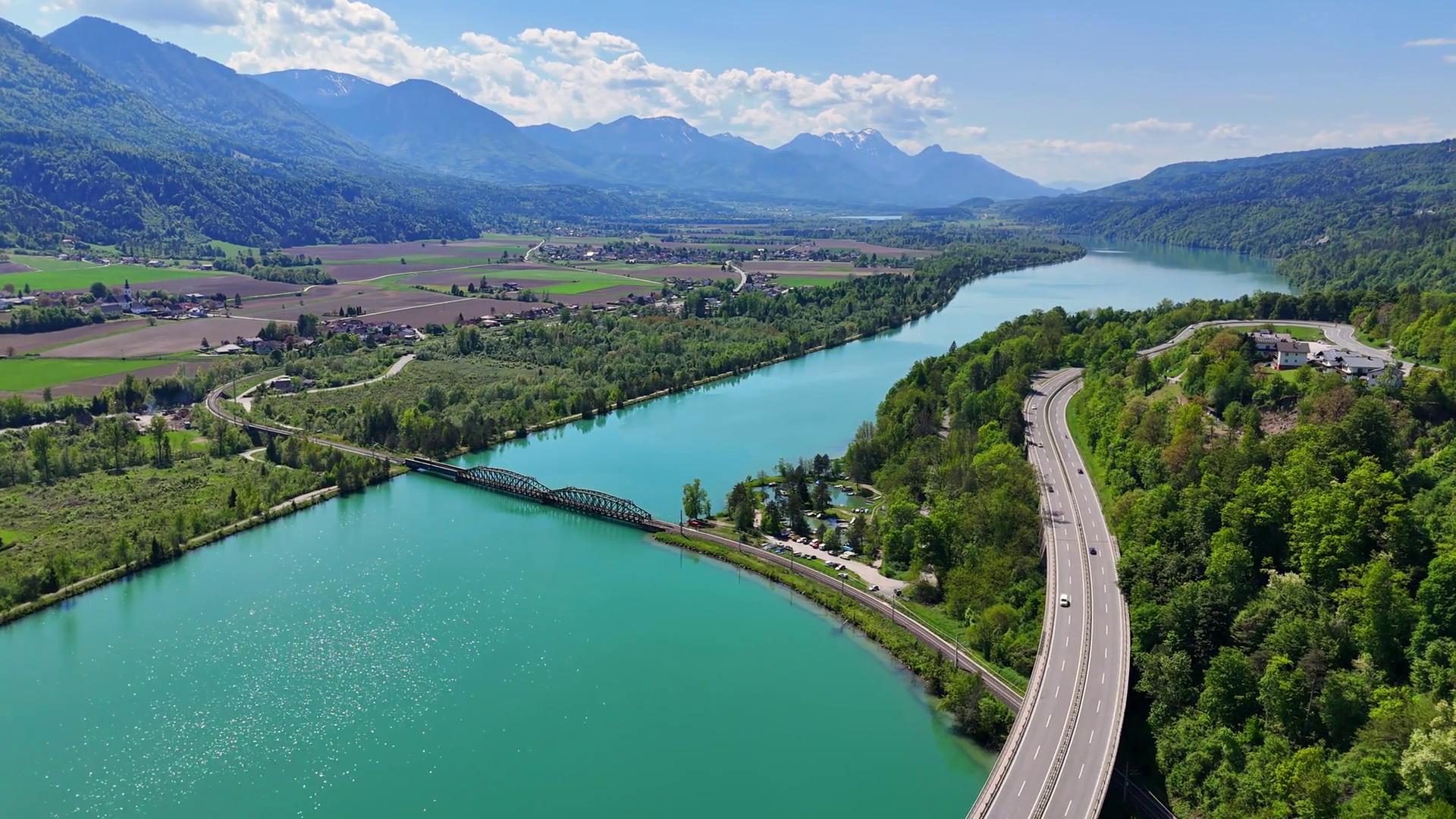 Aerial View Of Drava River With Bridge Stock Footage SBV-352776161 ...