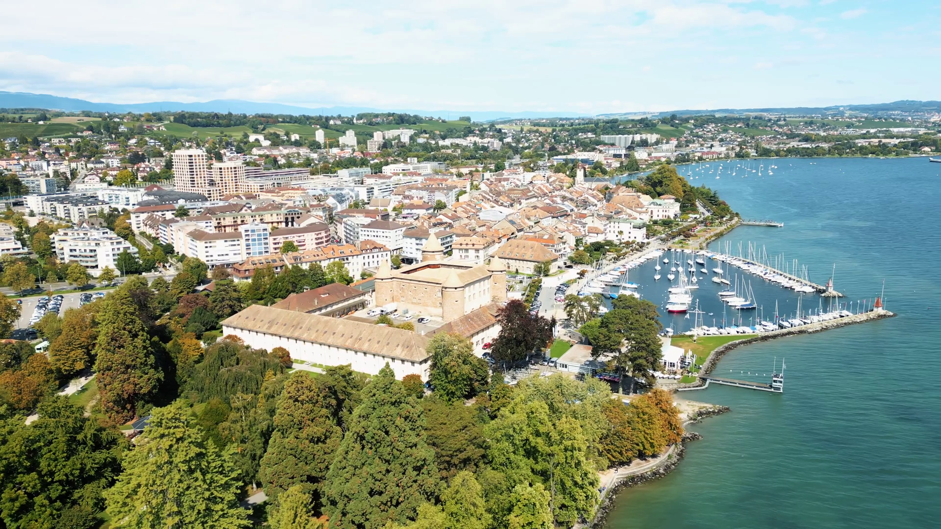Aerial View Of Morges Terracotta Rooftops Stock Footage SBV-352809854 ...