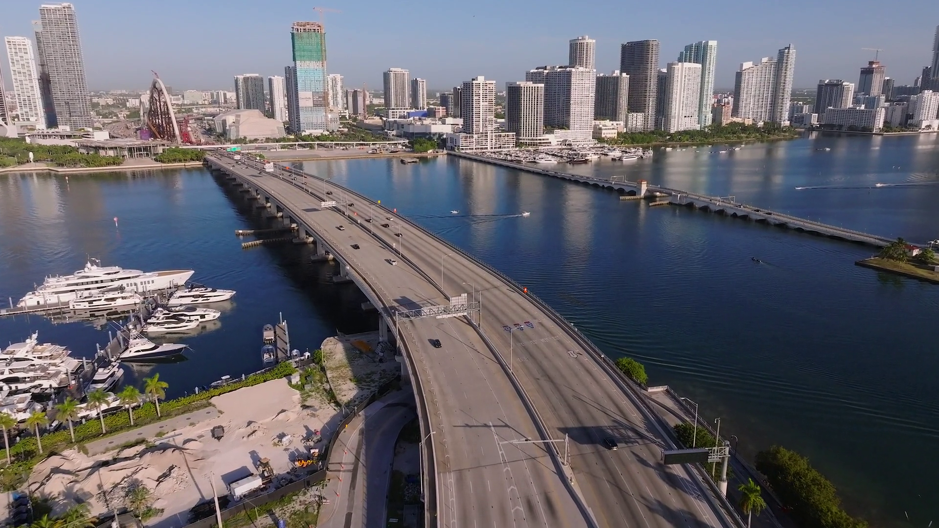 Aerial View Of Macarthur Causeway Bridge Stock Footage SBV-352865584