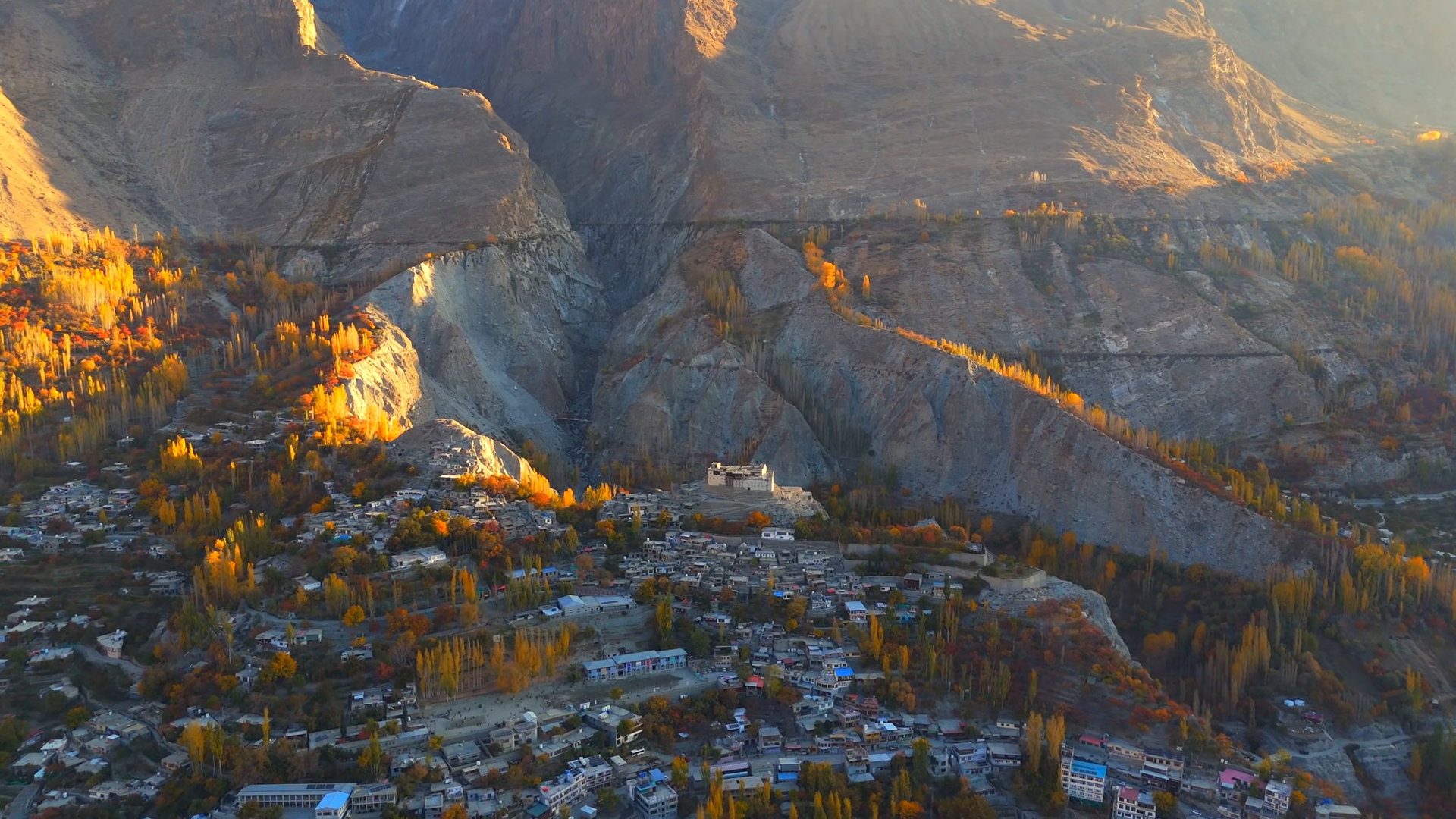 Aerial View Of Baltit Fort Perched Atop Hill Stock Footage SBV ...
