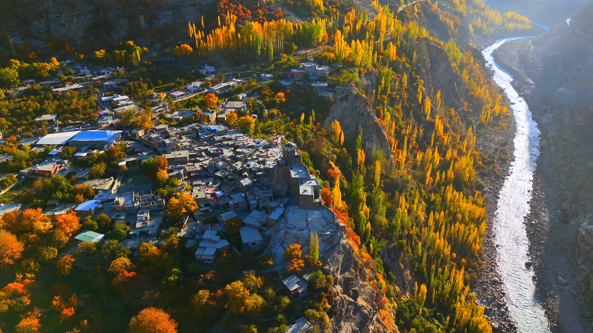 Aerial View Of Baltit Fort Perched Atop Hill Stock Footage SBV ...