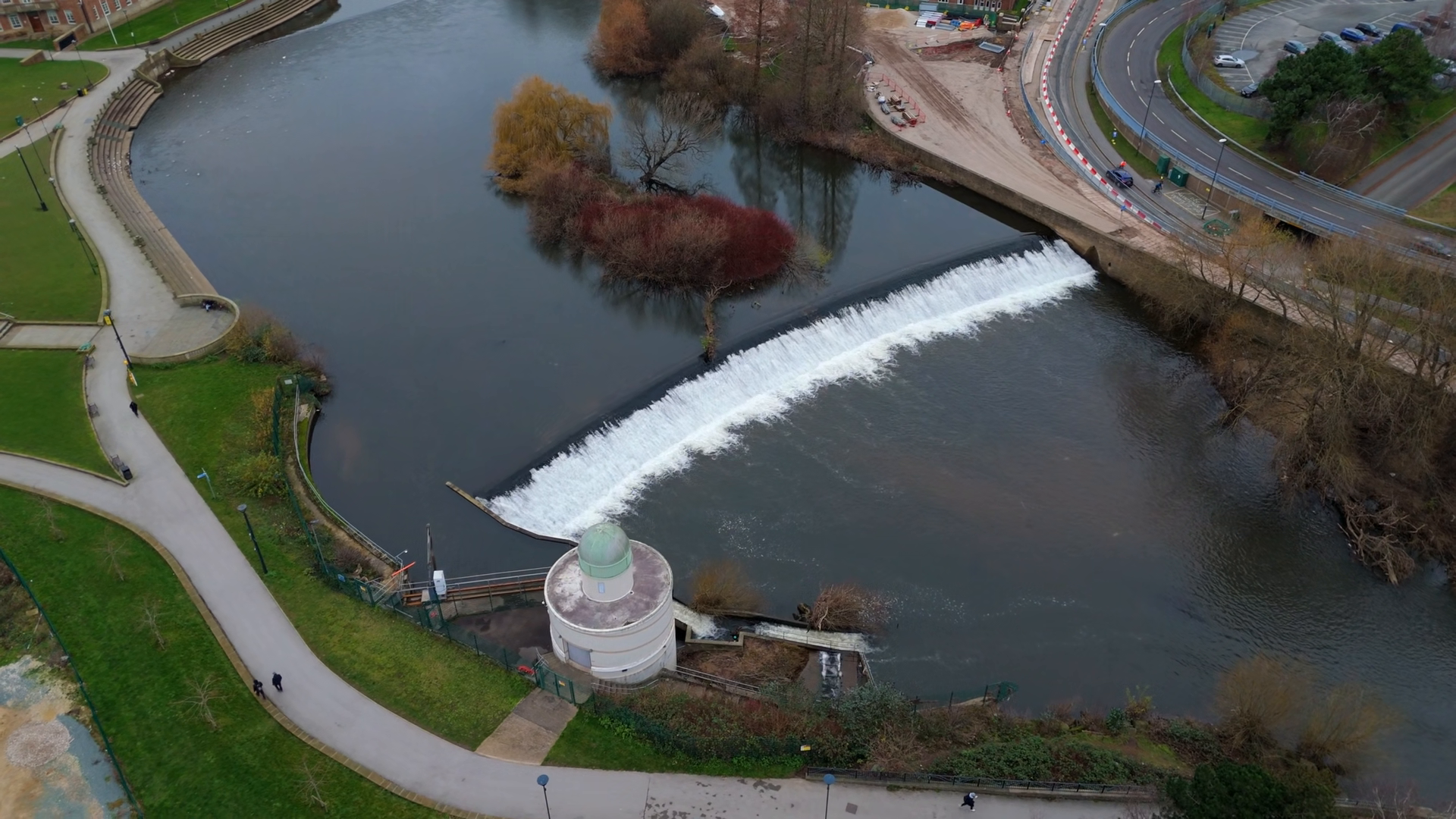 Aerial View Of Weir Creating Cascade Of Stock Footage SBV-353638408 ...
