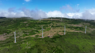 Aerial view of wind turbines on Paul da Serra, Portugal.