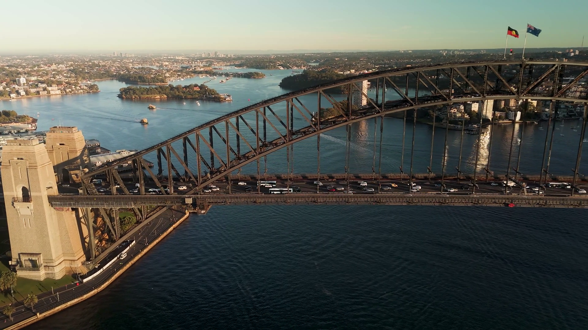 Aerial View Of Iconic Harbour Bridge Vibrant Stock Footage SBV ...