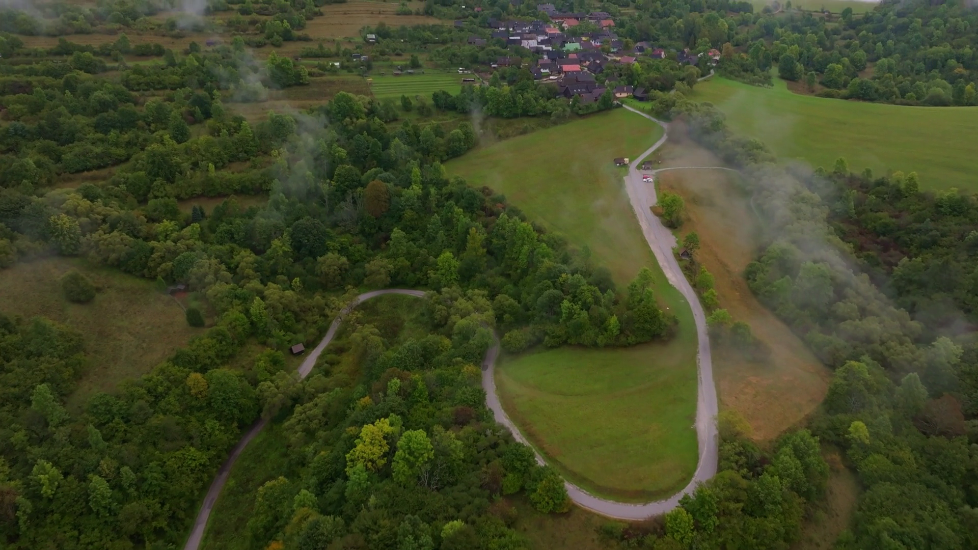Aerial View Of Lush Green Village Surrounded Stock Footage SBV ...