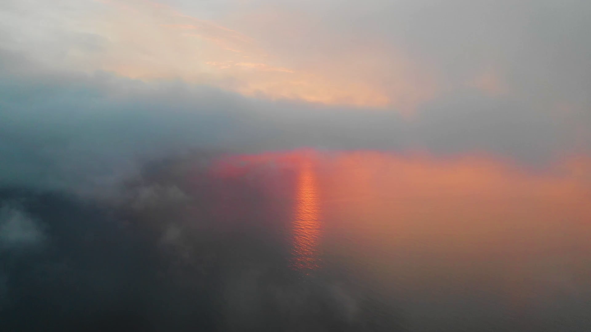 Aerial view of Unalaska Bay at sunset, Unalaska Island, Alaska, United