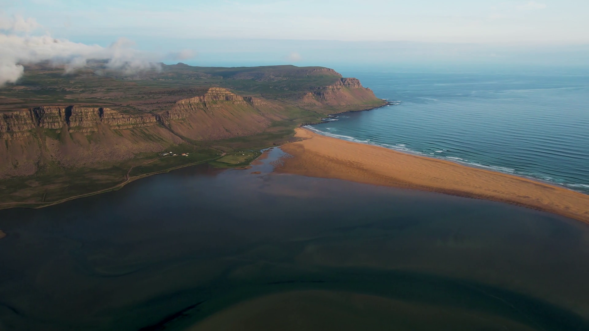 Aerial View Of River Estuary At Raudisandur Stock Footage SBV-347683492 ...