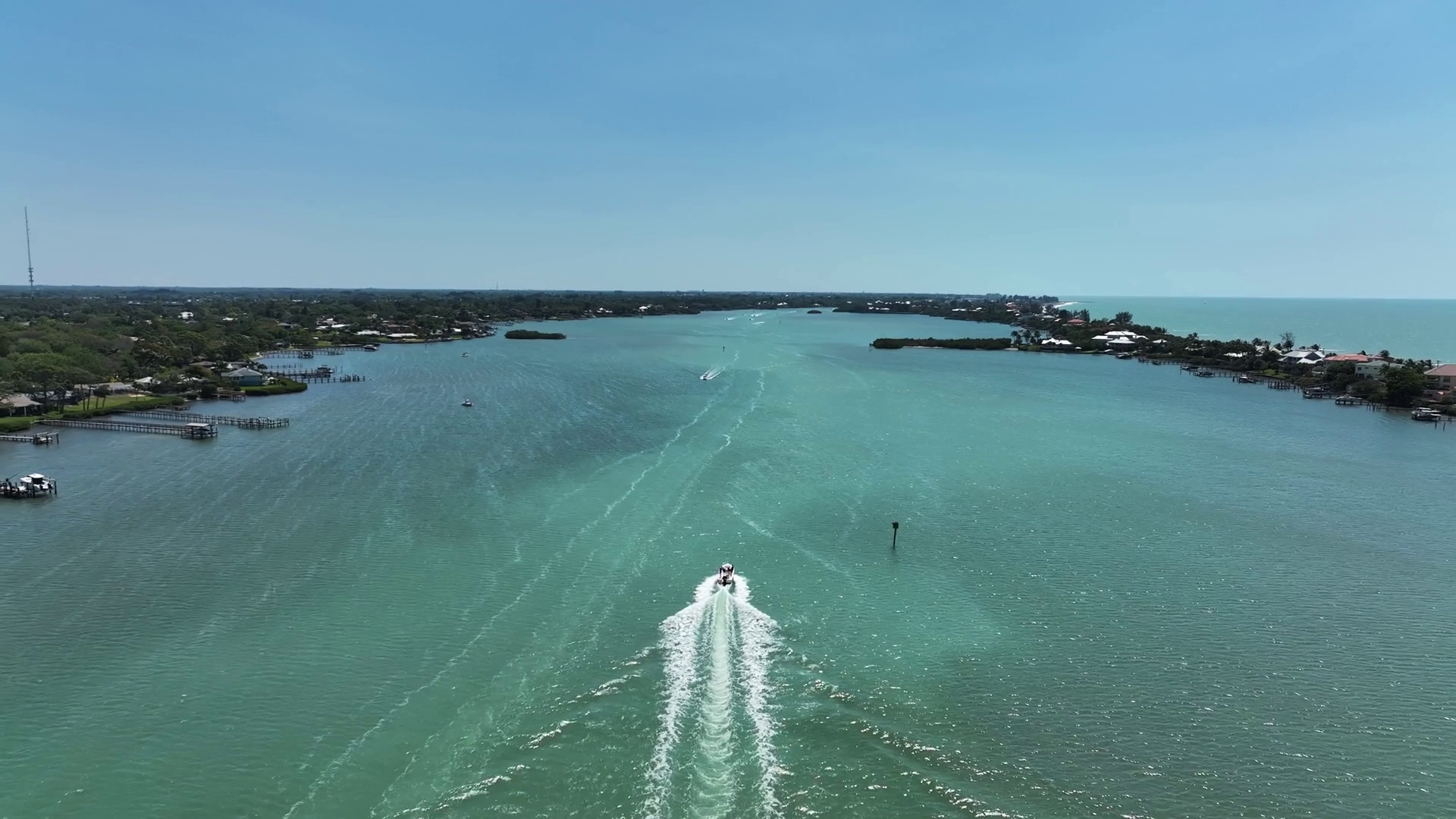 Aerial View Of Motorboat Sailing Along Lyons Stock Footage SBV ...