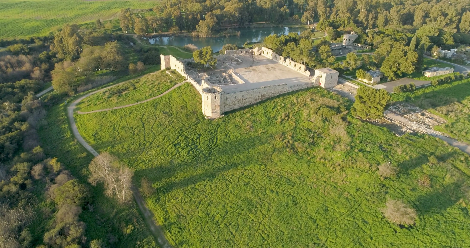 Aerial View Of Tel Afek National Park Stock Footage SBV 348598803 
