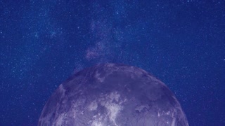 Video graphics of stars in space with animated cartoon objects.