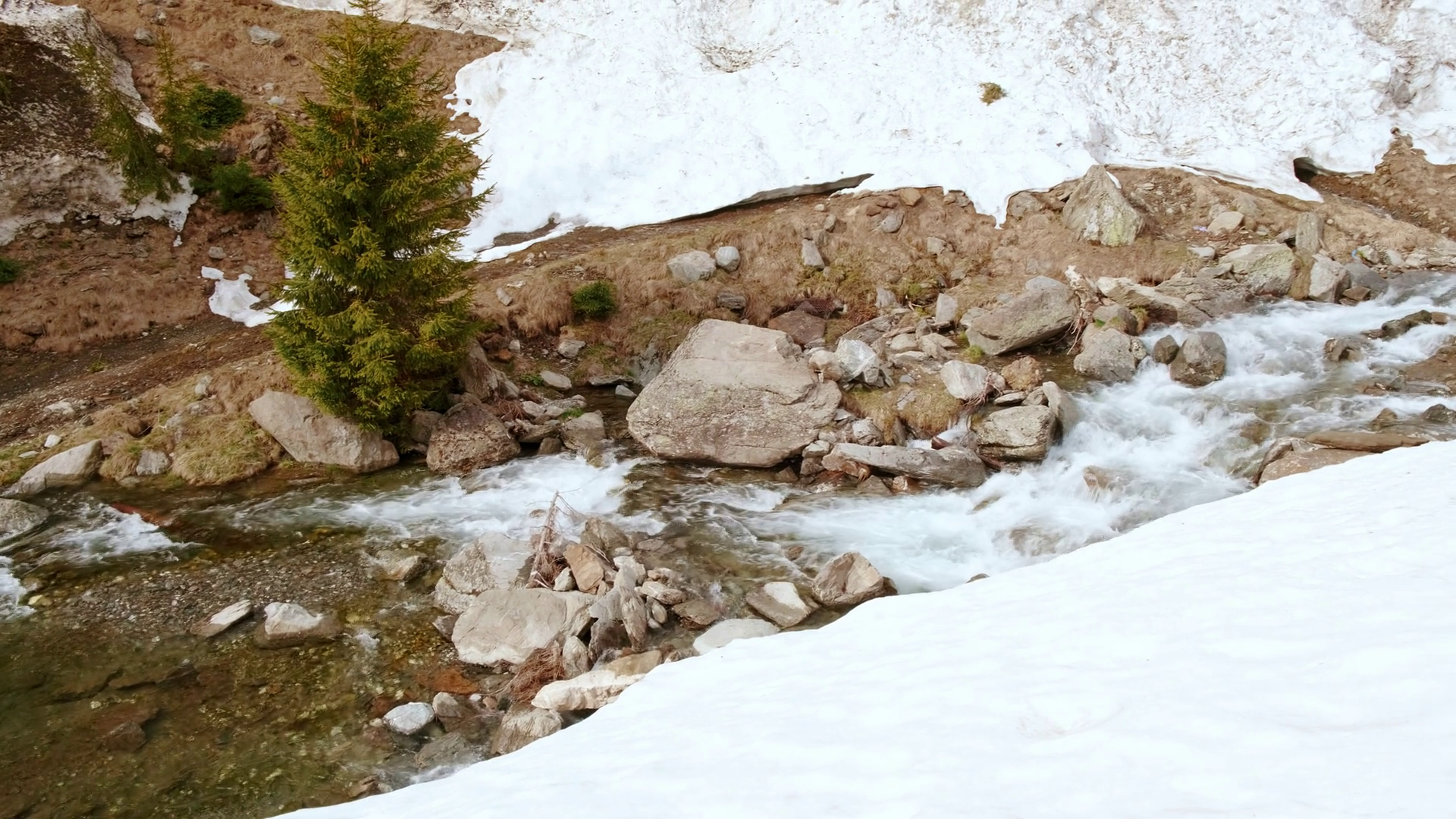 Close-up Shot Of Flowing Water Melting Snow Stock Footage SBV-352591085 ...