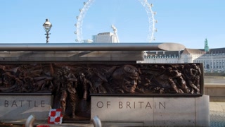 LONDON, United Kingdom, circa 2022 - Wide view of the Battle of Britain Monument on the Victoria Embankment commemorating RAF Soldiers during World War II.