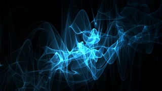 Wispy, luminescent blue strands drifting over a dark background in an ethereal wave
