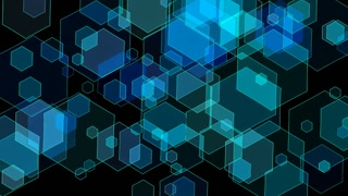 Overlapping hexagonal outlines in varying teal tones against a black background
