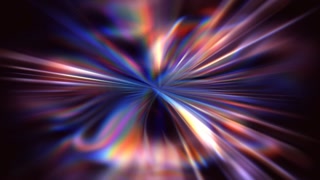 Prismatic explosion of color with rays emanating from the center. The rainbow-like gradients and soft flares suggest a cosmic burst of energy.