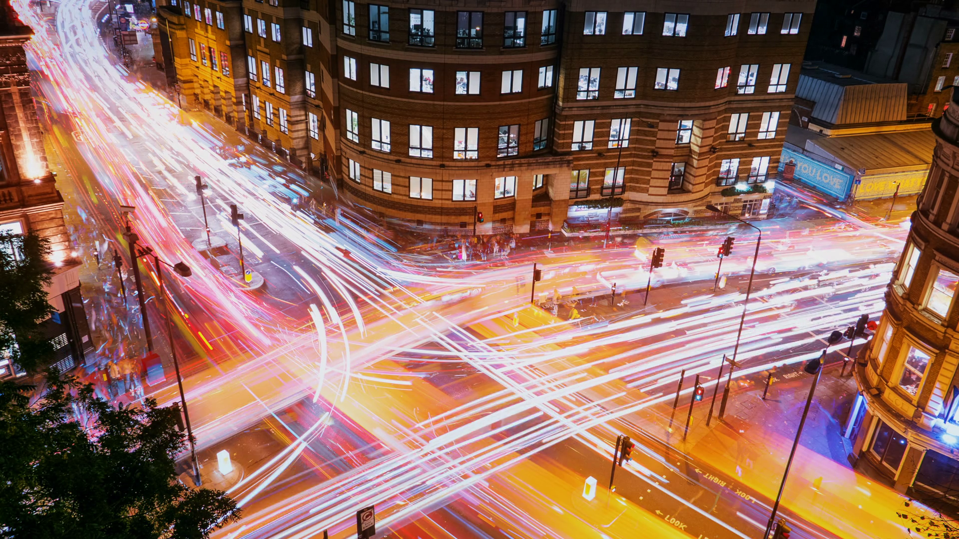 Wide Angle Aerial View Of Traffic Trails On Stock Footage SBV-352542214 ...