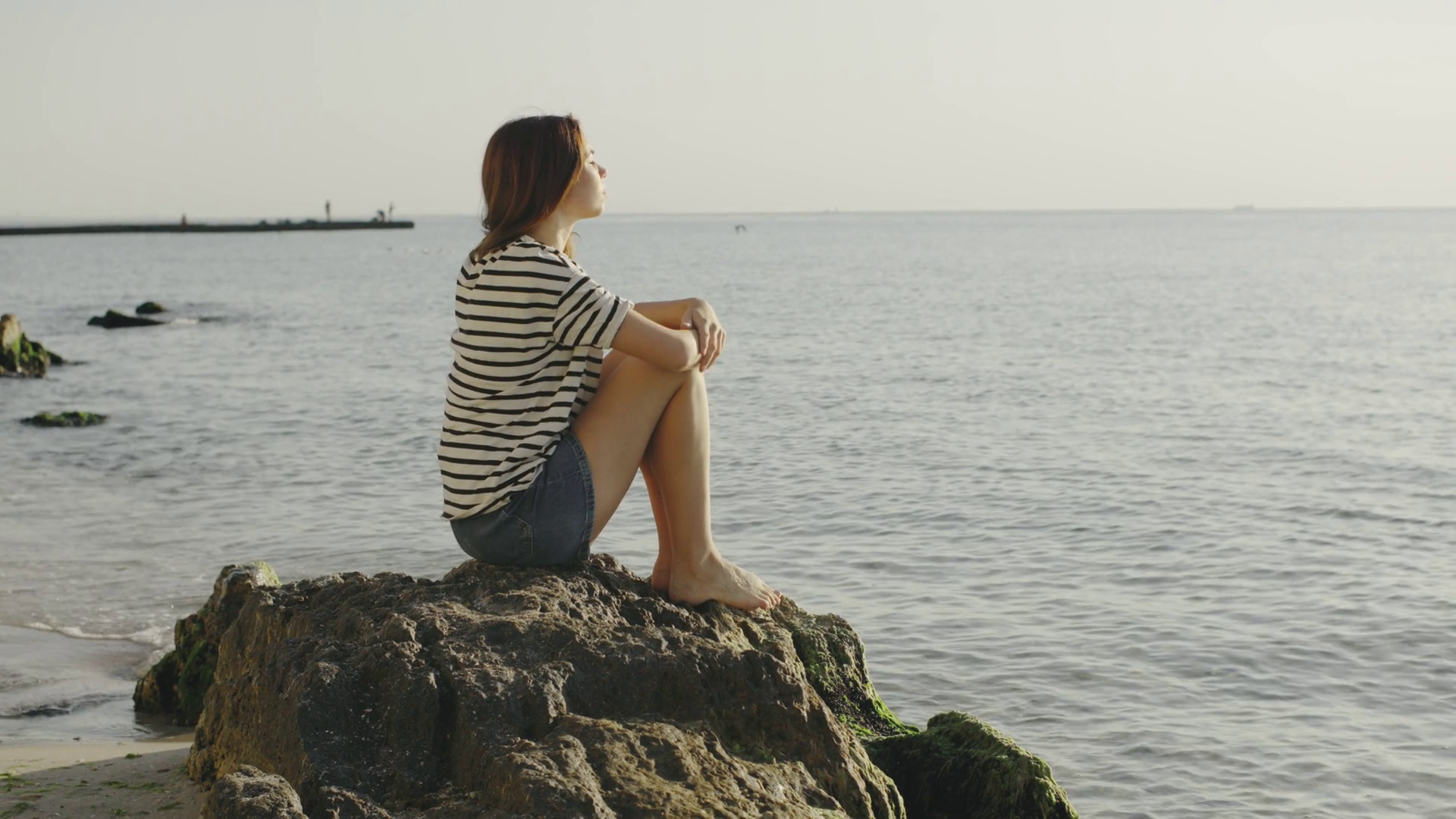 Contemplative Moment Seaside During Sunset Stock Footage SBV-352394156 ...