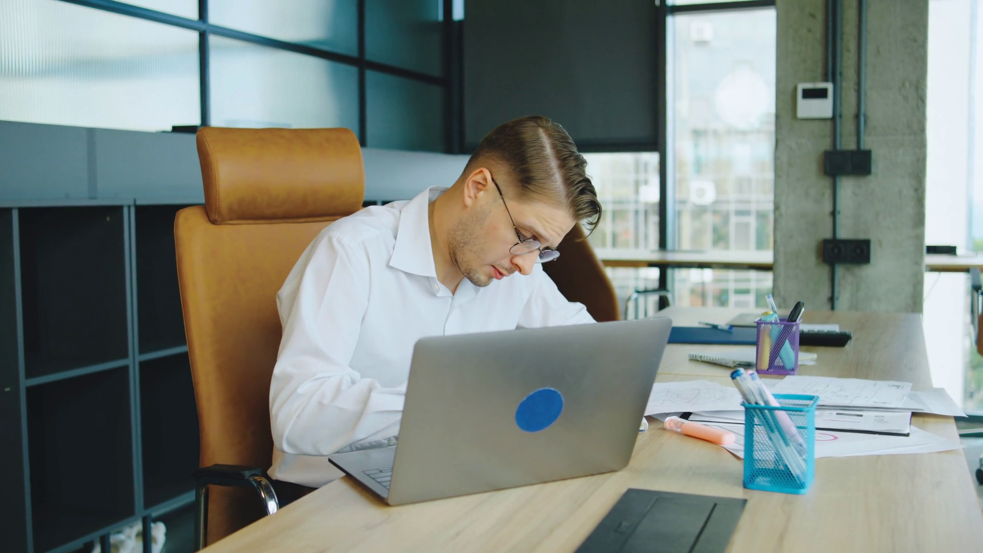 Focused Young Professional Working At Modern Stock Footage SBV ...