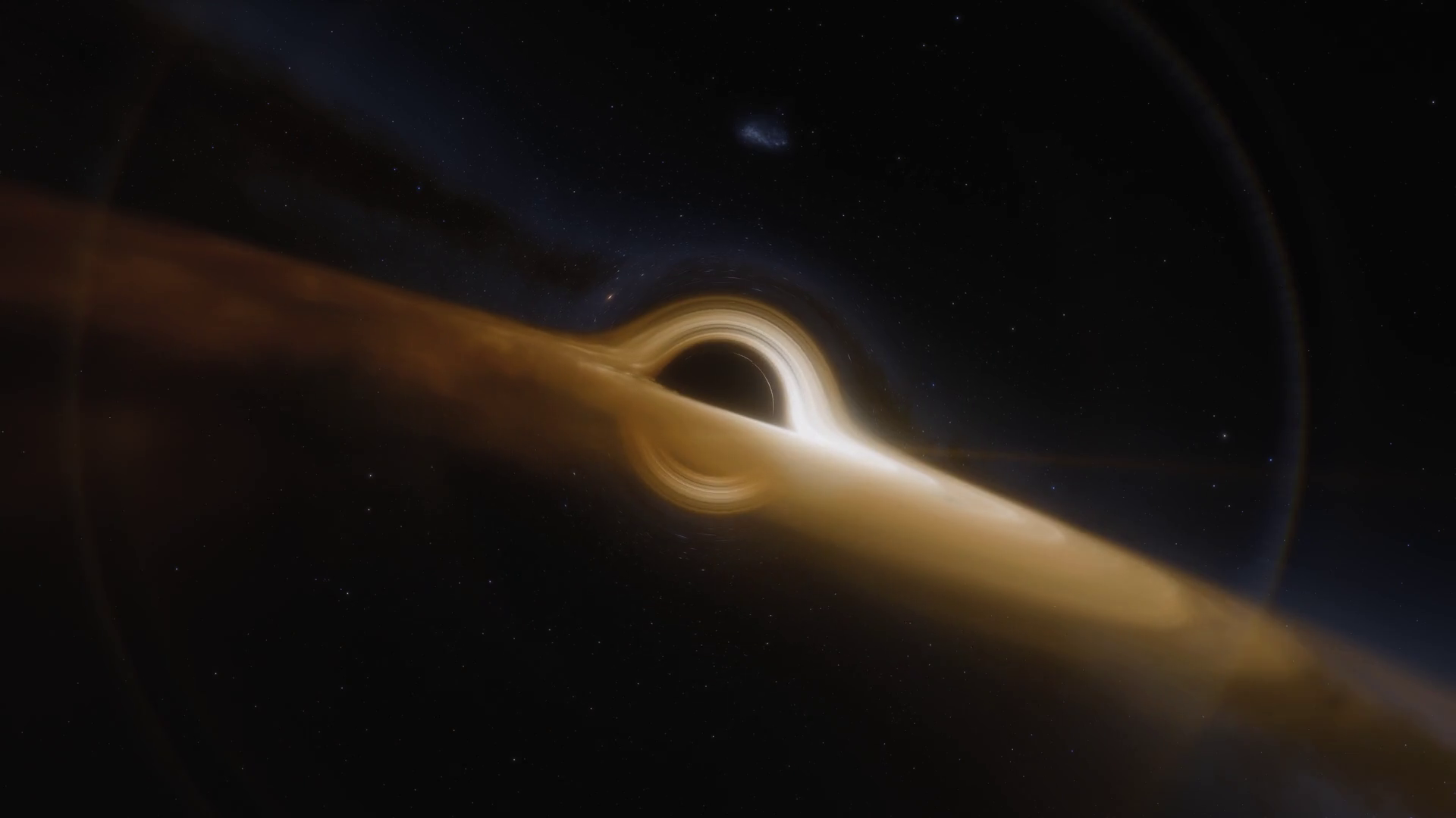 Cinematic animation of supermassive black hole. Camera moves through a