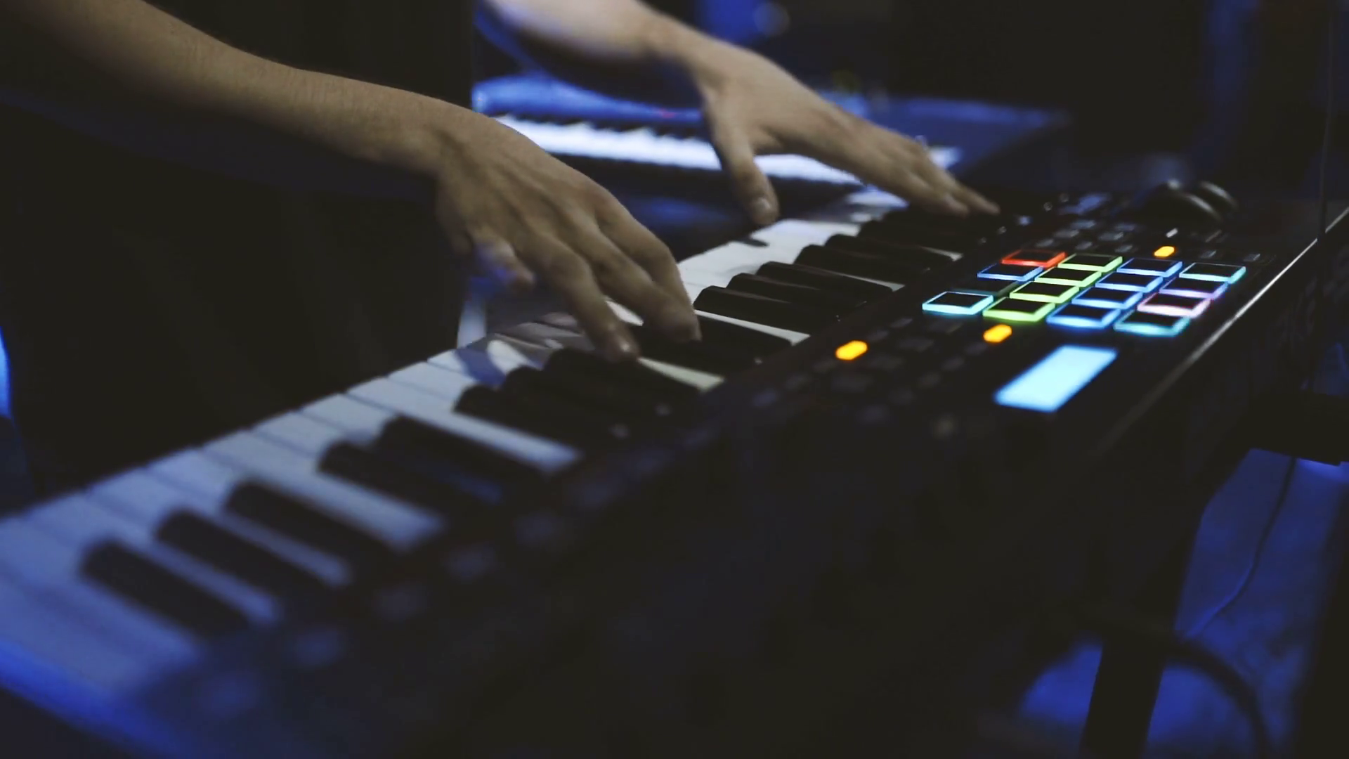 Musician Playing On Keyboard Synthesizer Stock Footage SBV318069657