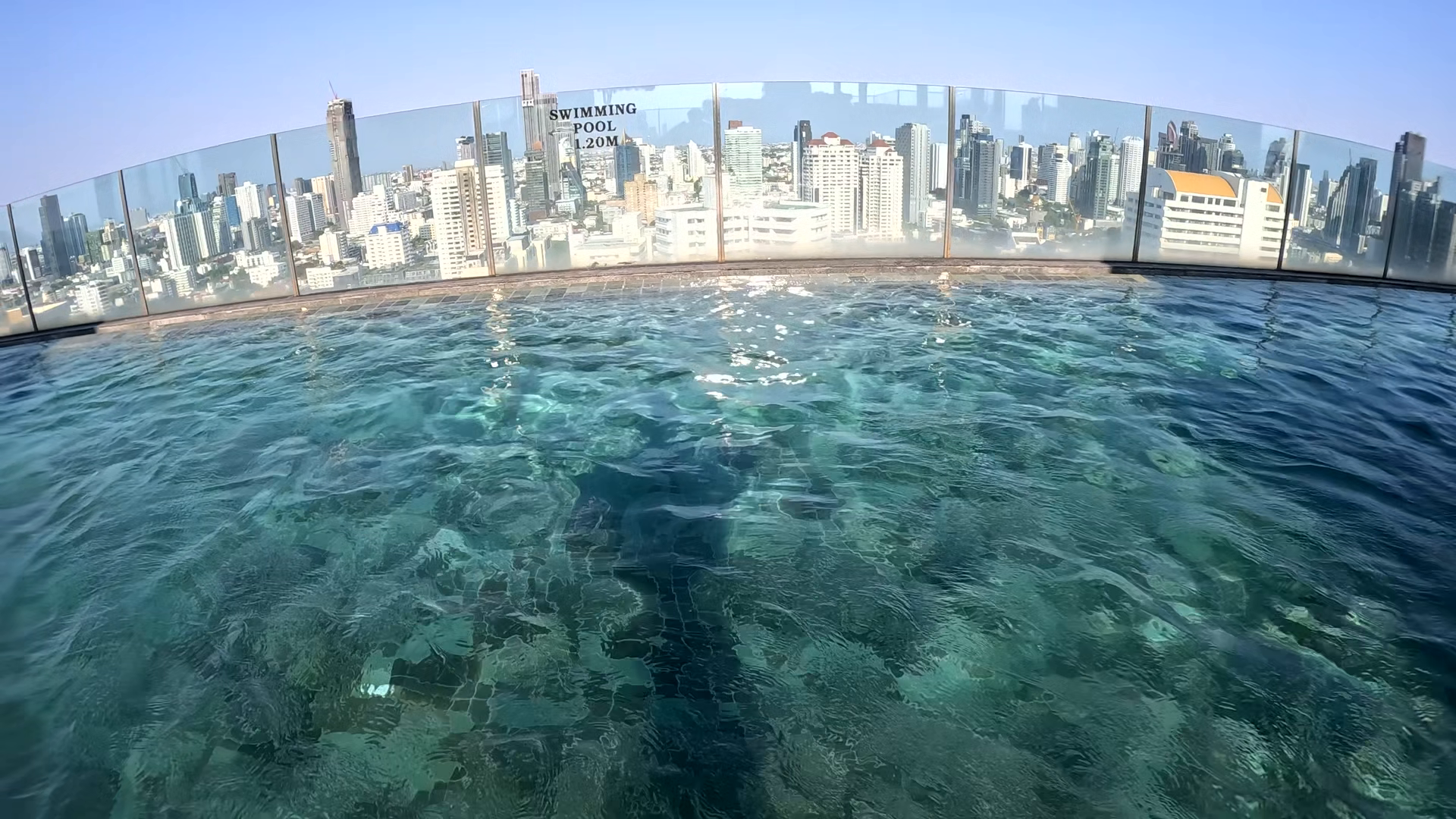 View Of City Skyline From Swimming Pool With Stock Footage SBV ...