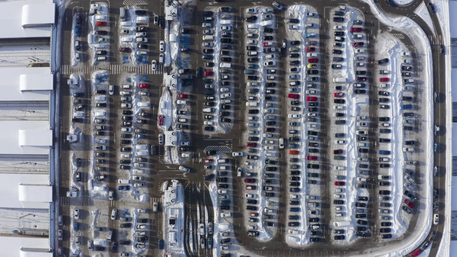 Aerial View Of Large Parking Lot Filled With Stock Footage SBV ...