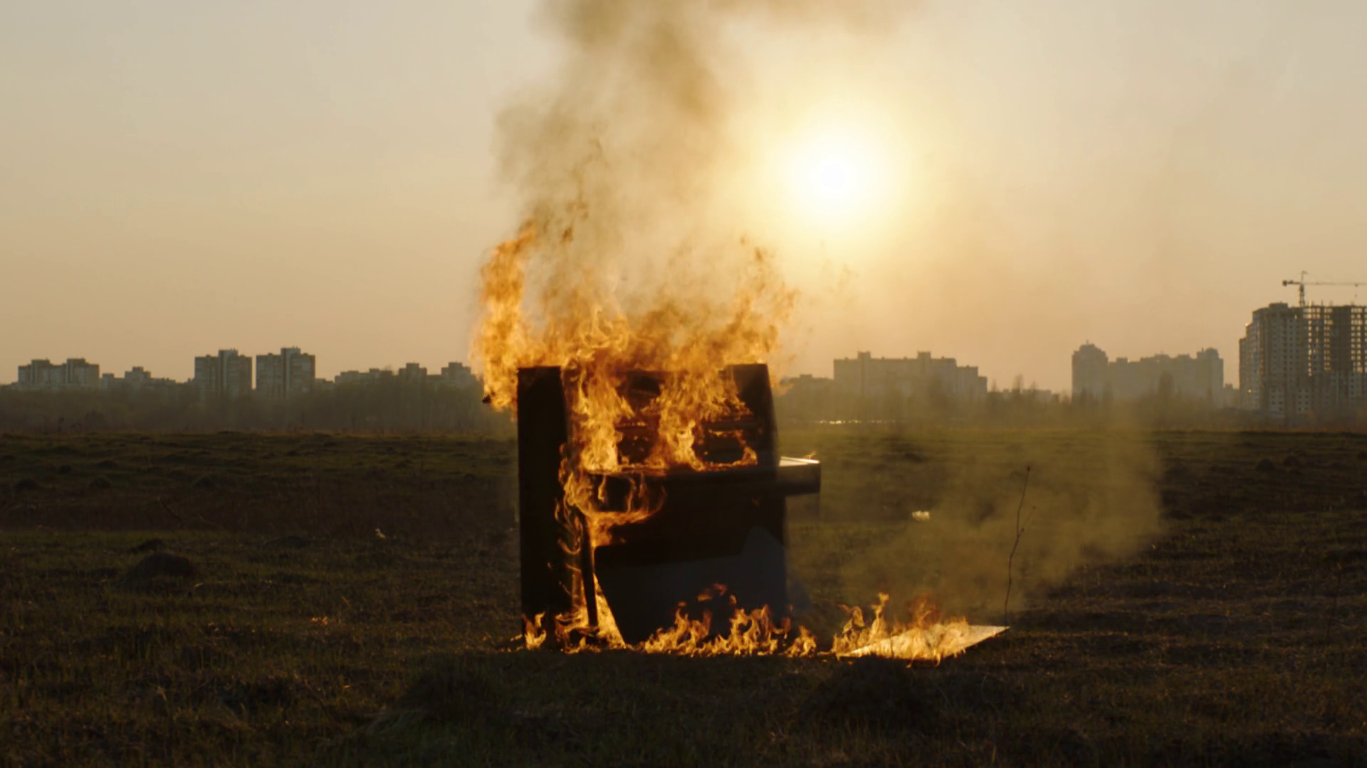 Piano Explodes In Flames During Dramatic Stock Footage SBV351681370