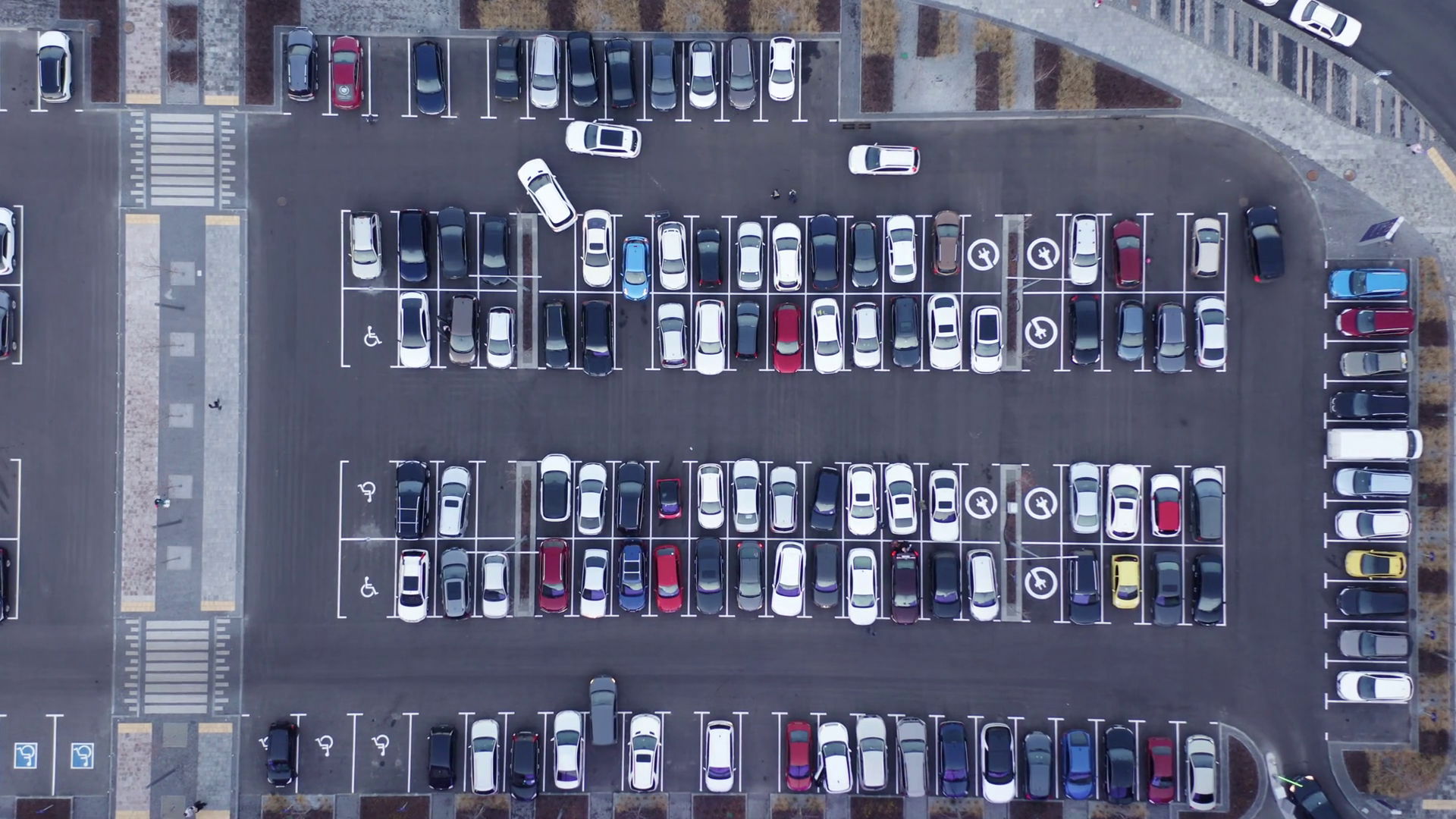 Aerial View Of Busy Parking Lot Filled With Stock Footage SBV-351684773 ...