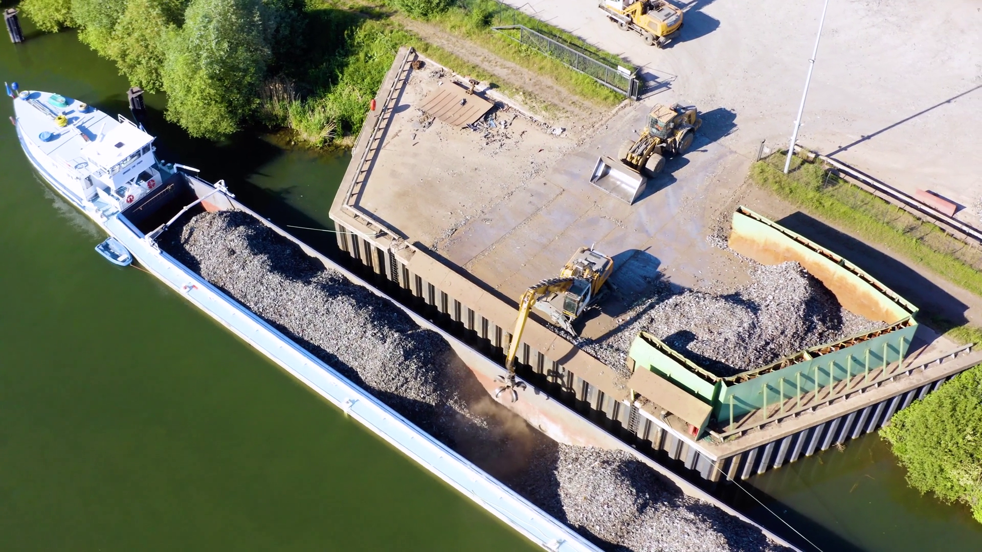 Aerial View Of Cargo Barge Unloading Stock Footage SBV-351662799 ...