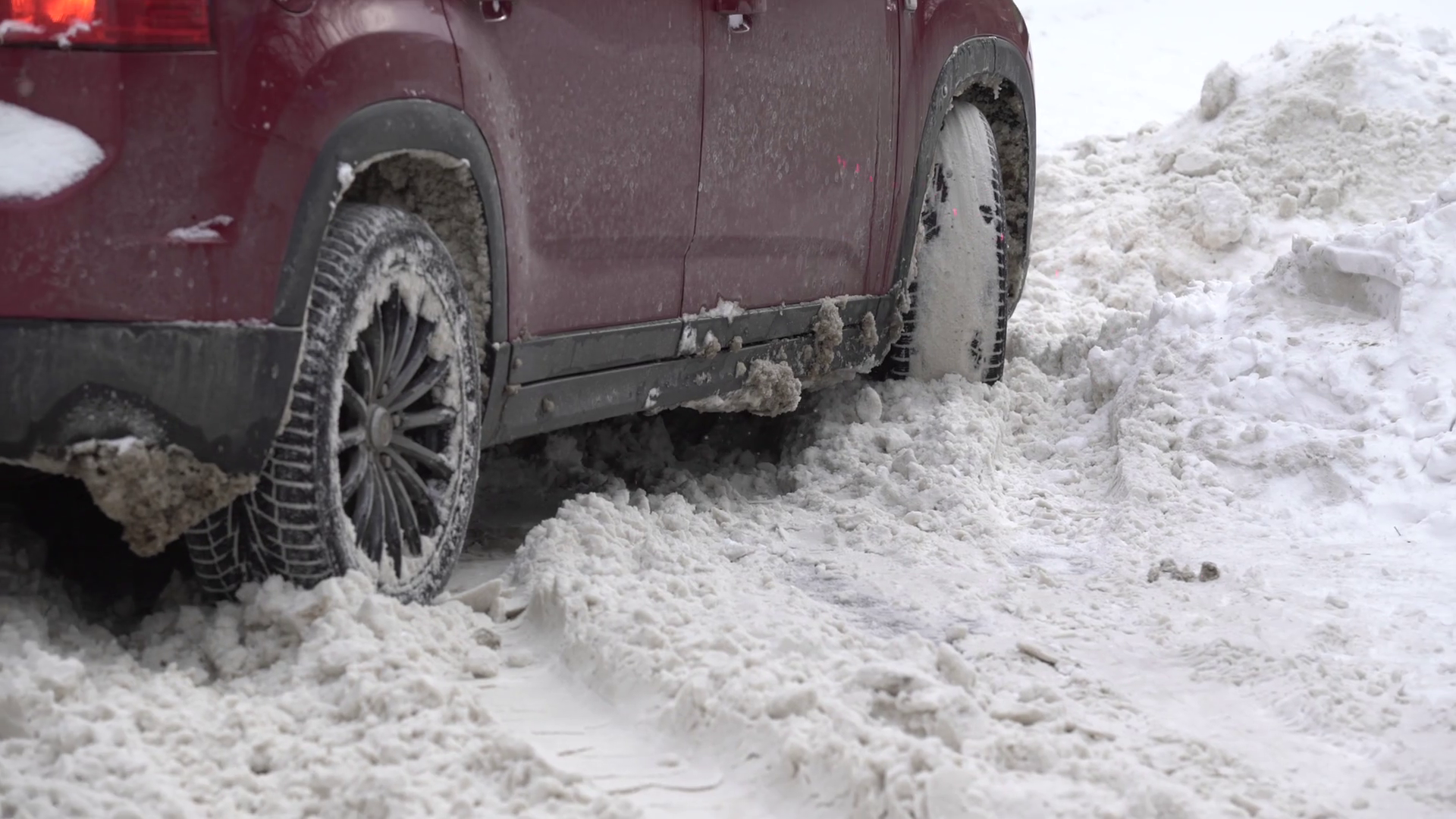 Car Struggling In Deep Snow During Winter Stock Footage SBV-351675683 ...