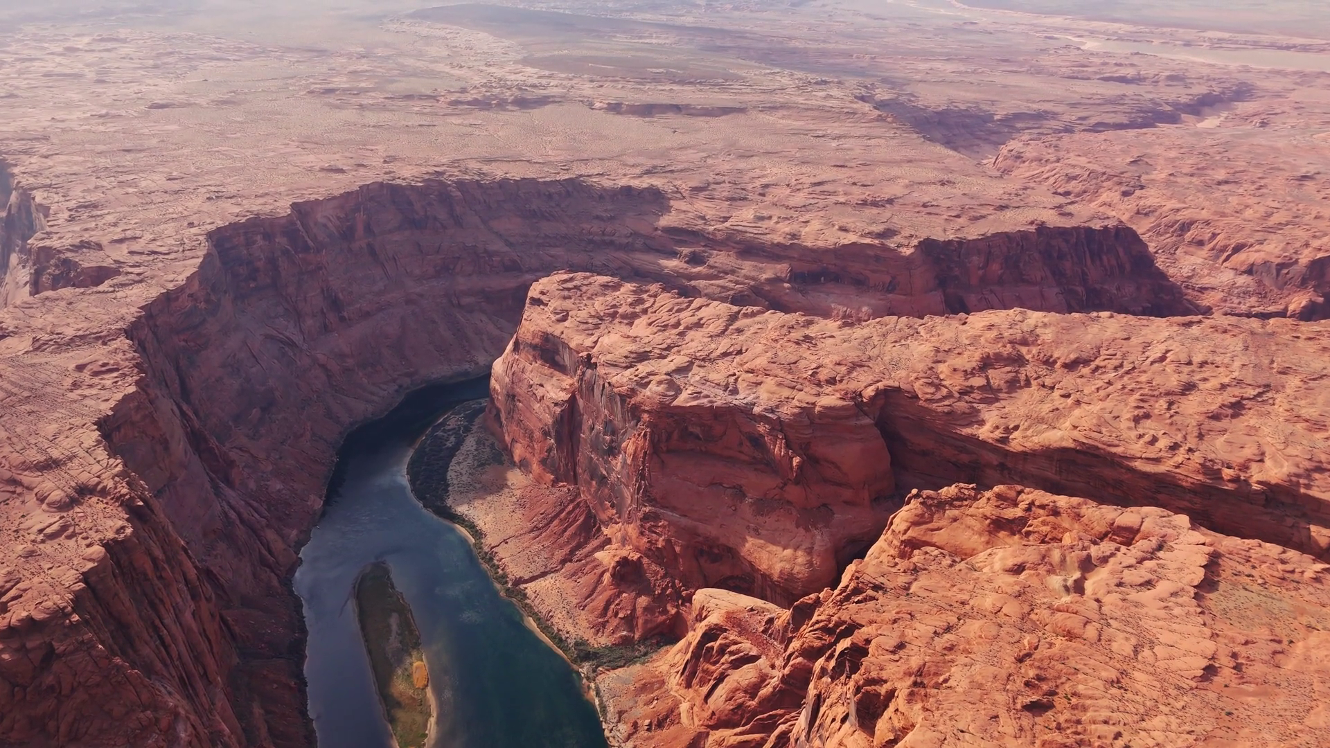 Massive Red Rock Canyon With Flowing River Stock Footage SBV-352811878 ...