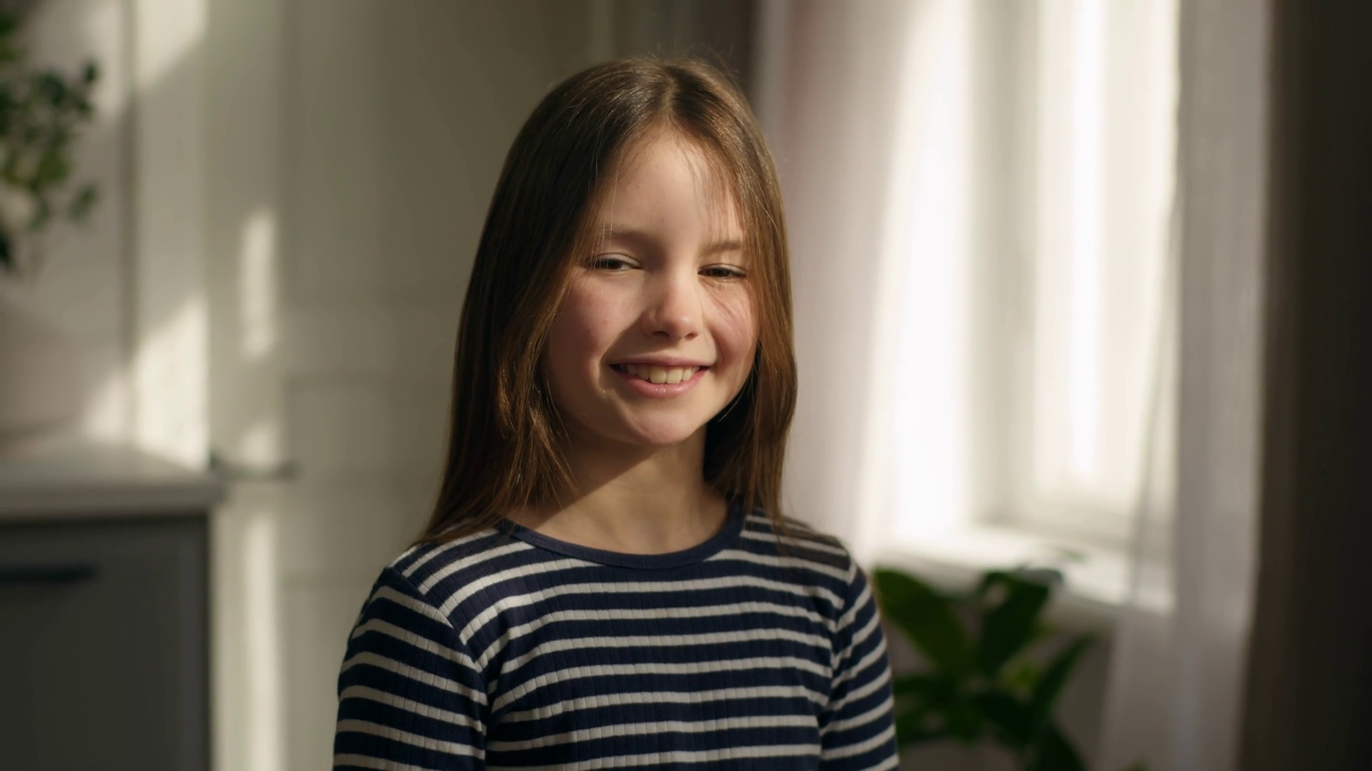 Portrait At Home Happy Caucasian Little Girl Stock Footage SBV ...