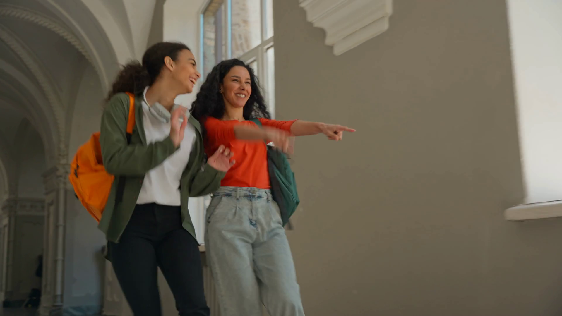 Two Multiracial Happy Girls Students Dancing Stock Footage SBV ...