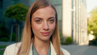 Confident successful Caucasian woman business portrait outdoors looking camera female businesswoman entrepreneur leader corporate employee