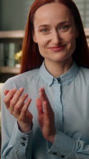 Happy Caucasian business woman clapping hands celebrating success in office smiling female manager applauding congratulations businesswoman