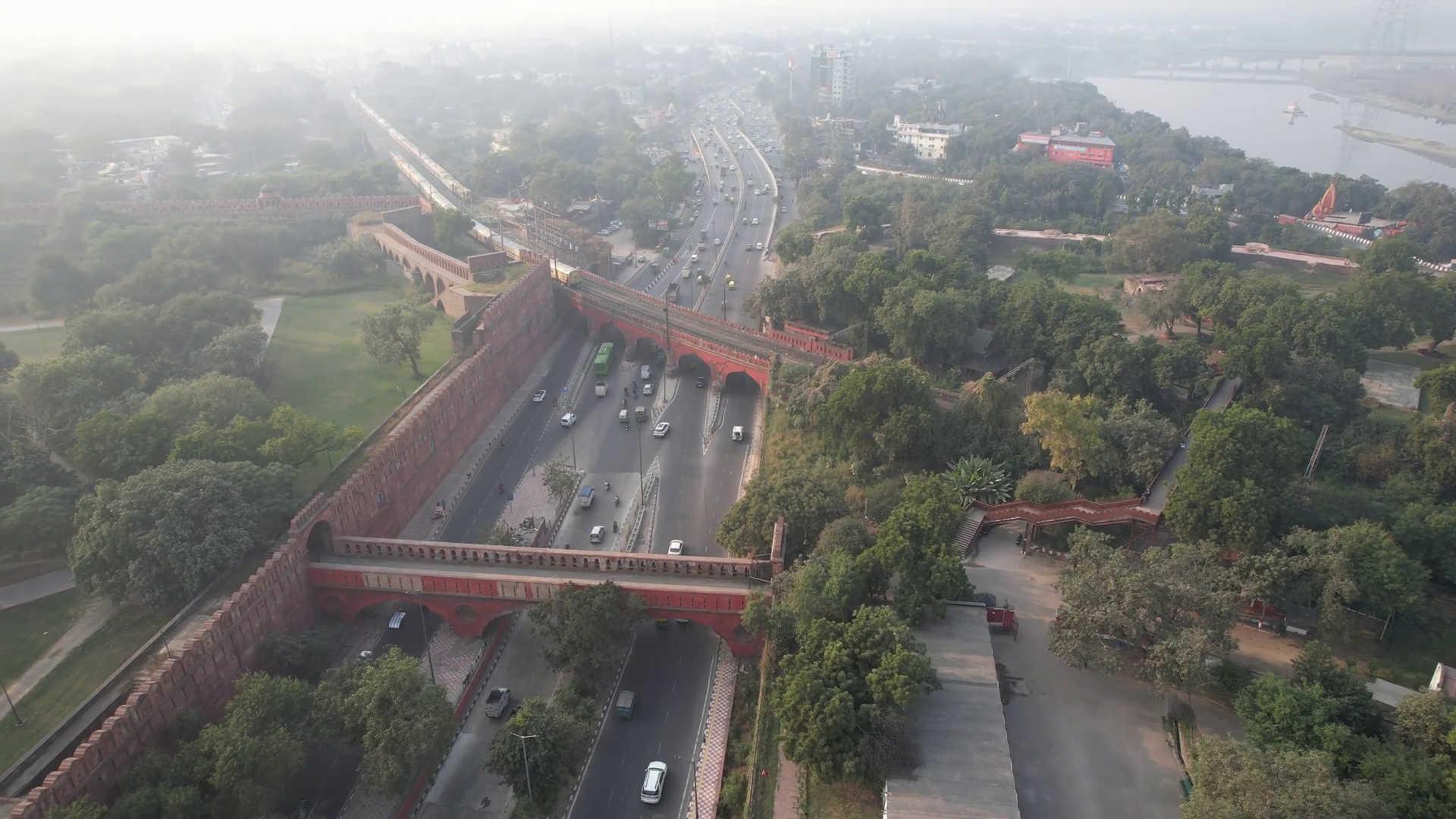 Aerial Drone Clip Of Red Fort In New Delhi Stock Footage SBV-352742384 ...