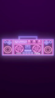 Nostalgia and retro music concept neon boombox glowing on dark background animated