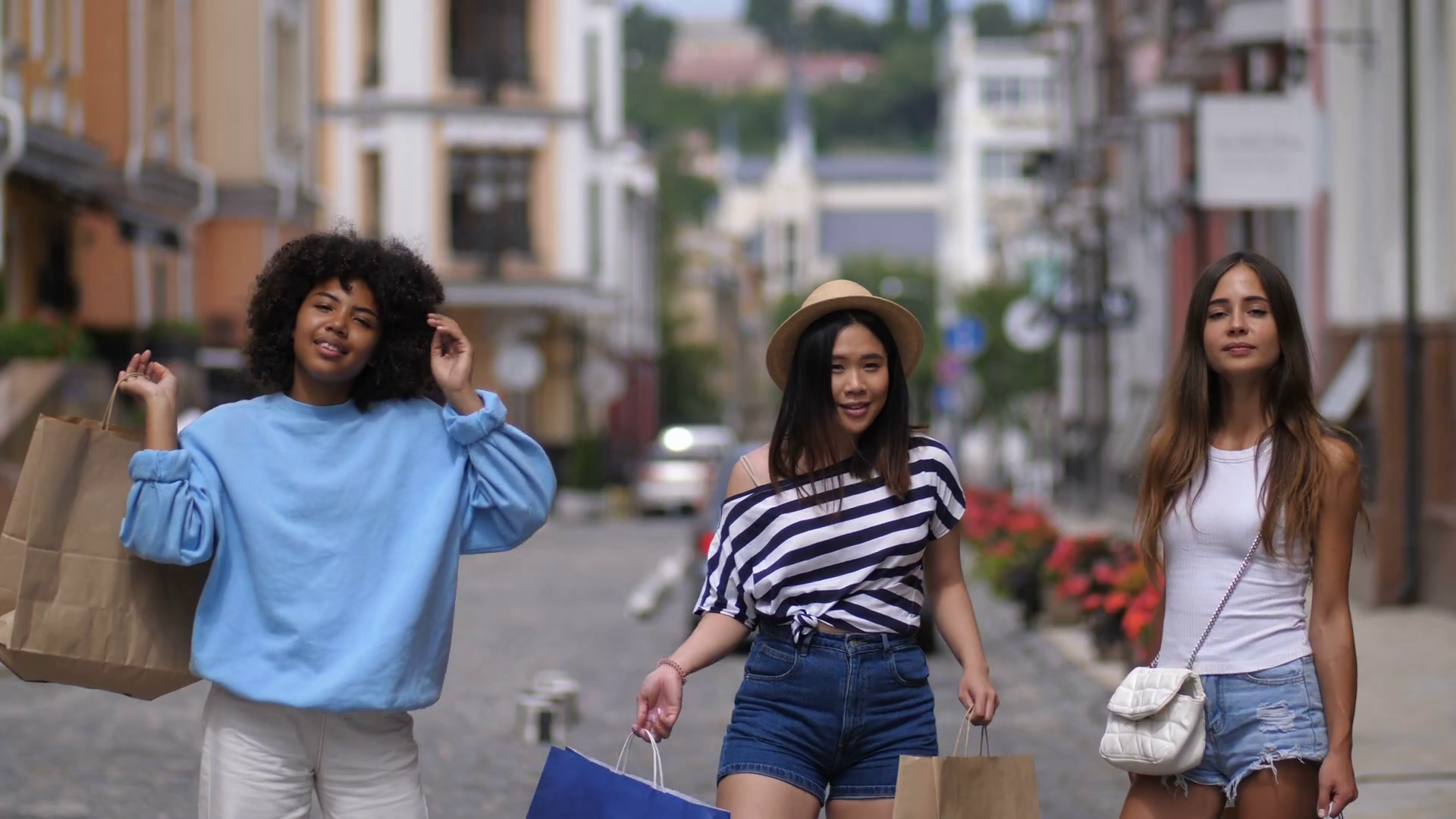Excited Beautiful Multi Ethnic Young Shopper Stock Footage SBV ...