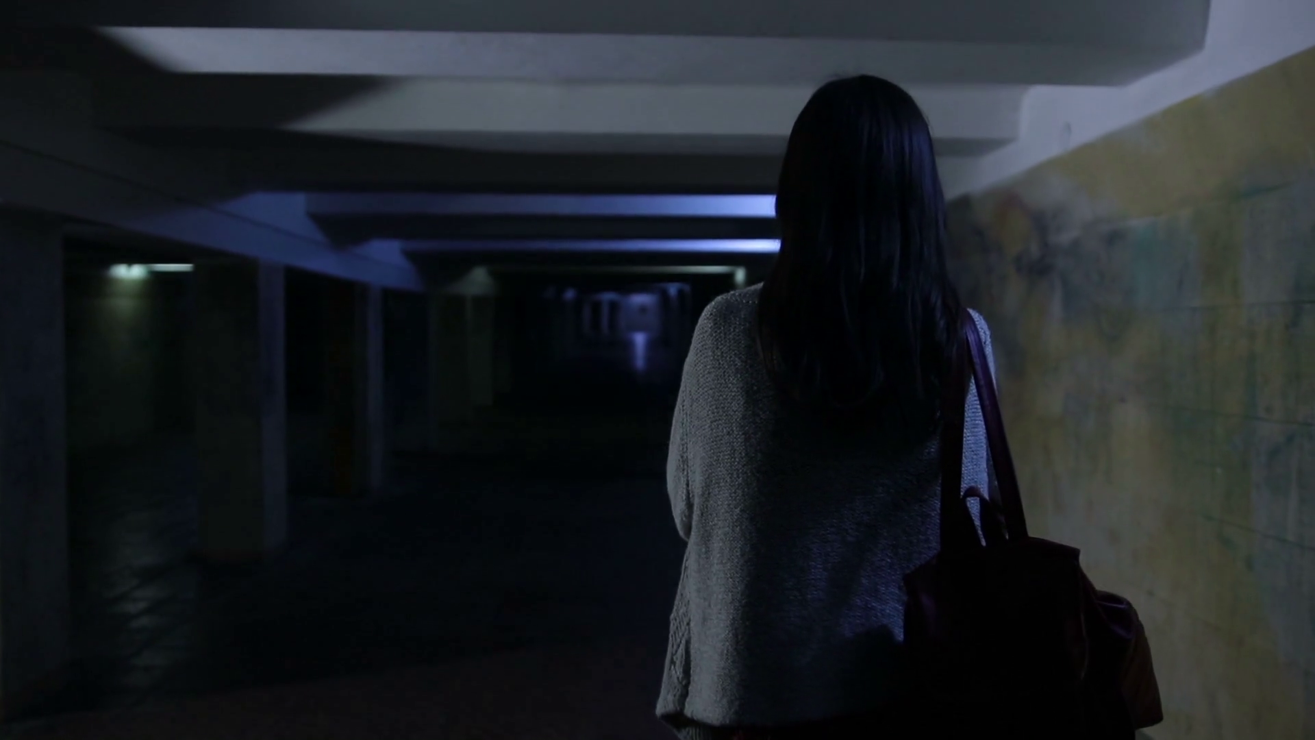 Scared Woman Screaming In Dark Underpass At Stock Footage SBV315617246