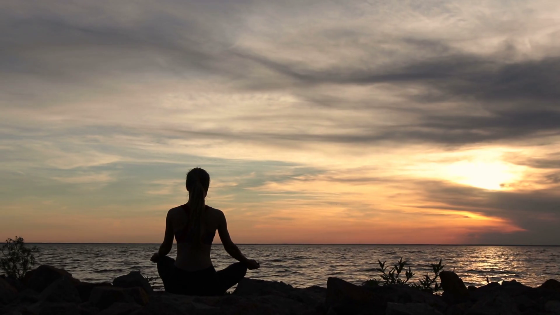 Yoga Woman In Lotus Pose On Beach At Sunset Stock Footage SBV-315790304 ...