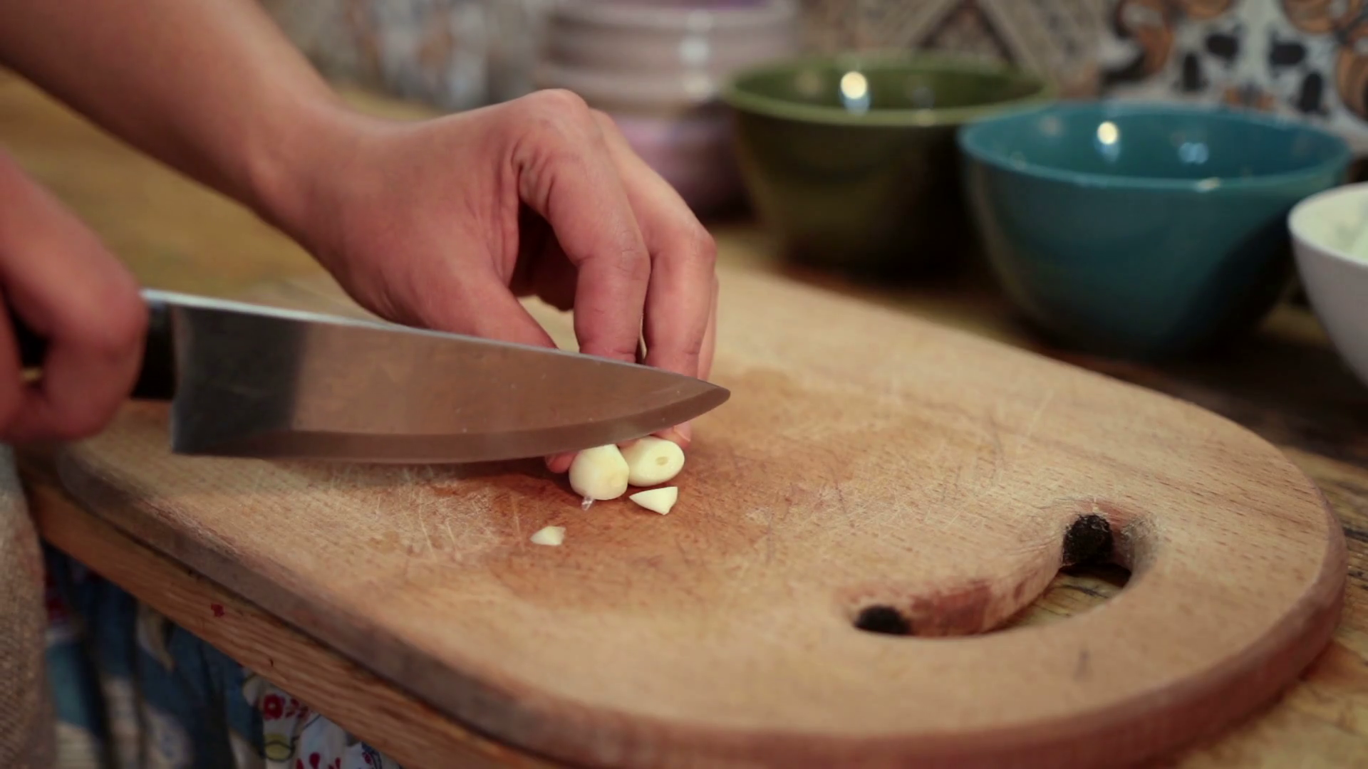 Woman Hands Chopping Fresh Garlic With Knife Stock Footage SBV308643513 Storyblocks