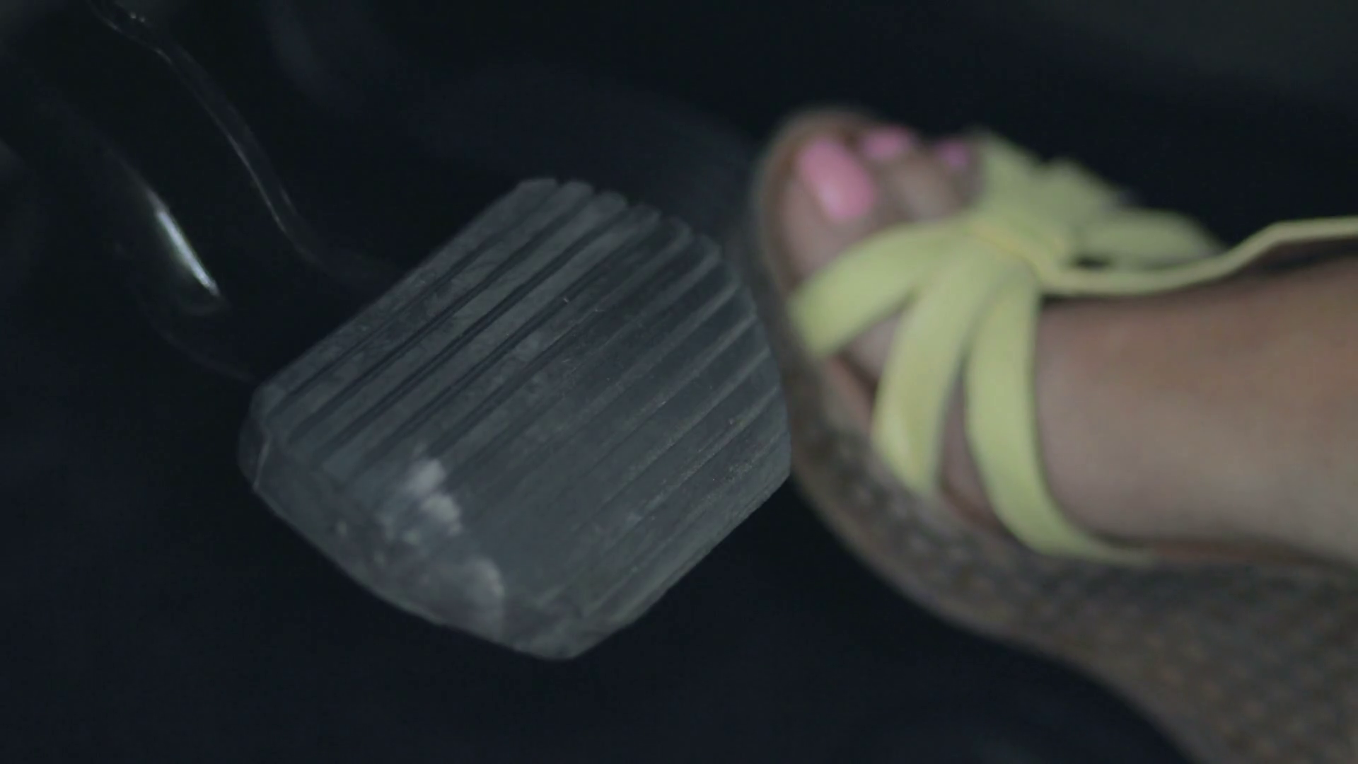 Woman's Foot Pressing Brake Pedal Of Car Stock Footage SBV309127641