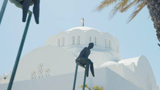 Sculptures near the Orthodox Metropolitan Cathedral, Fira, Santorini, Greece