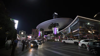 Night traffic on Las Vegas Boulevard next to the Fashion Show Mall, Paradise, Nevada, US