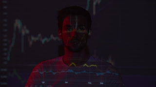 Financial video projected on a male model
