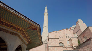 Minaret at Hagia Sophia complex in Istanbul, Turkey