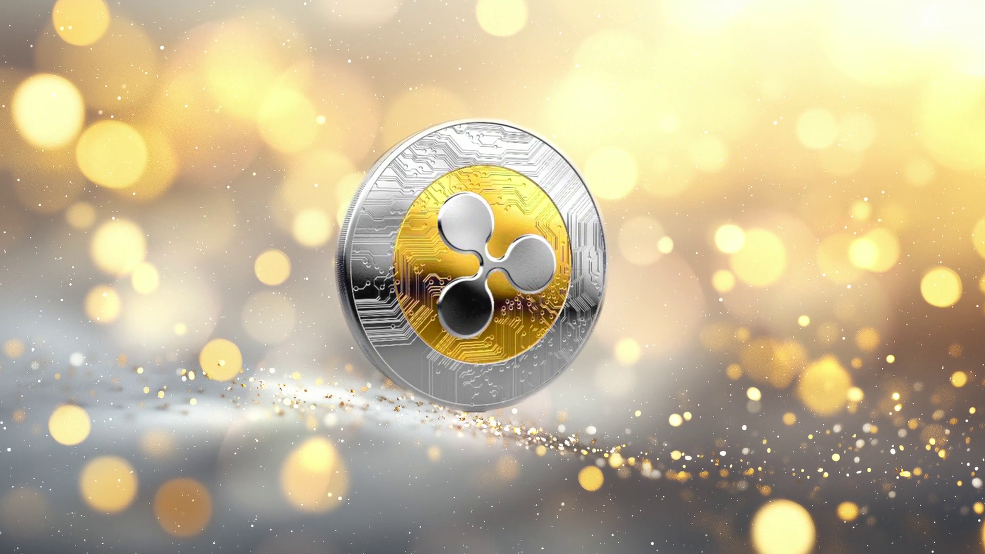 XRP Ripple Crypto Currency Coin With Futuristic Silver And Gold Background