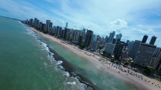 Famous Beach At Recife In Pernambuco Brazil. Cityscape Landscape. Urban District. Downtown Background. Metropole Buildings. Famous Beach At Recife Pernambuco Brazil.