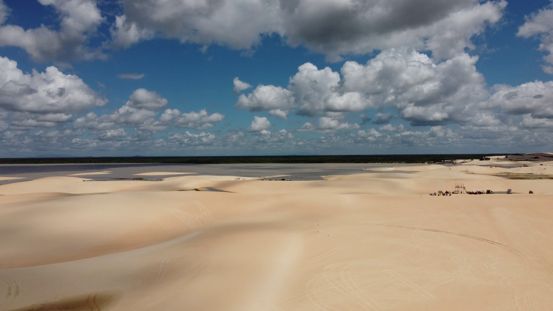 Panorama aerial view of Jericoacoara Ceara Brazil. Scenic summer dunes beach at famous travel