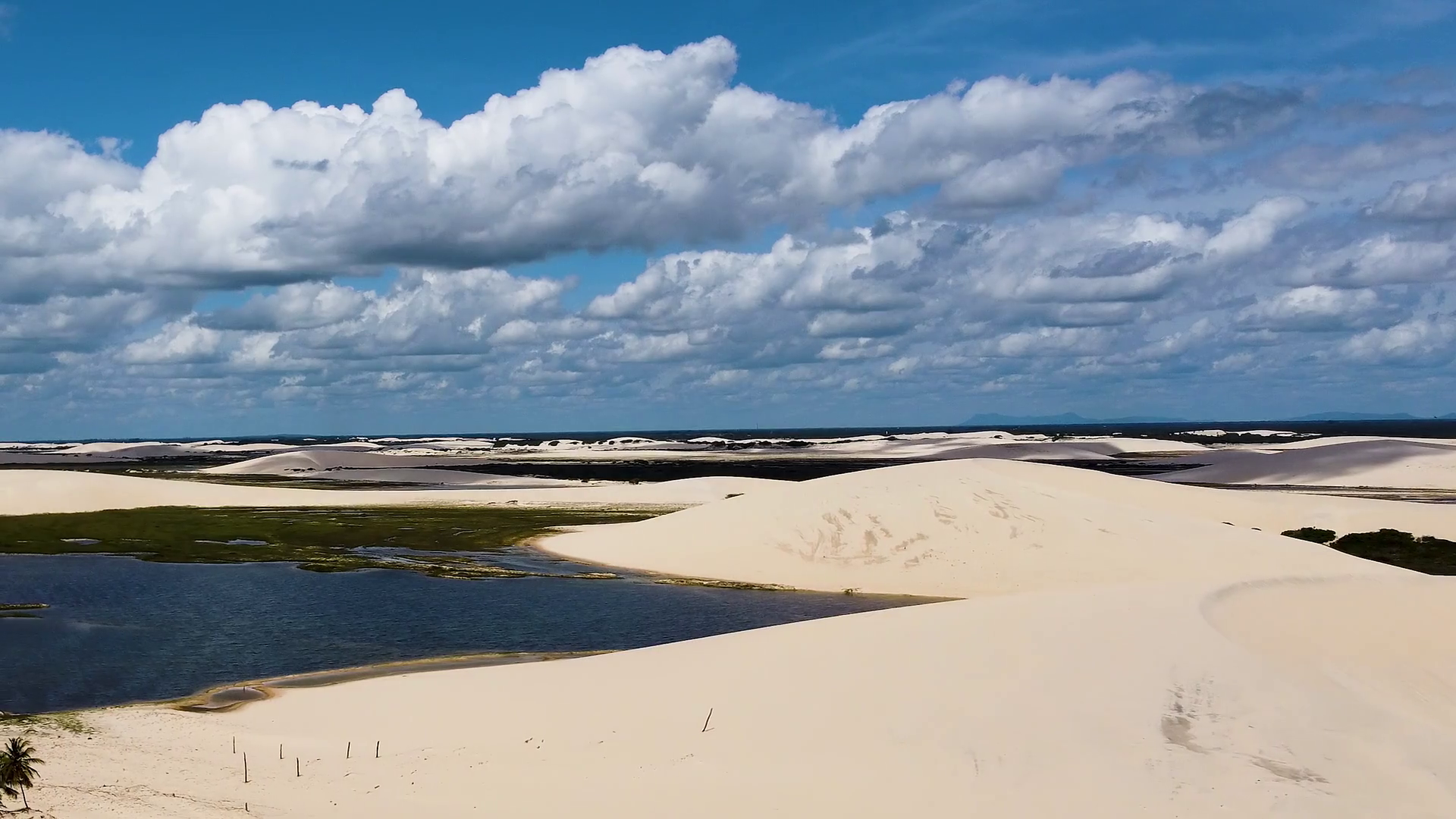 Panorama aerial view of Jericoacoara Ceara Brazil. Scenic summer dunes beach at famous travel